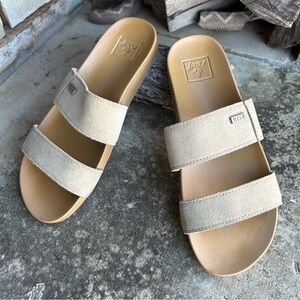 Reef Cushion Vista Slide Sandals in tan leather suede Sz-7.  S